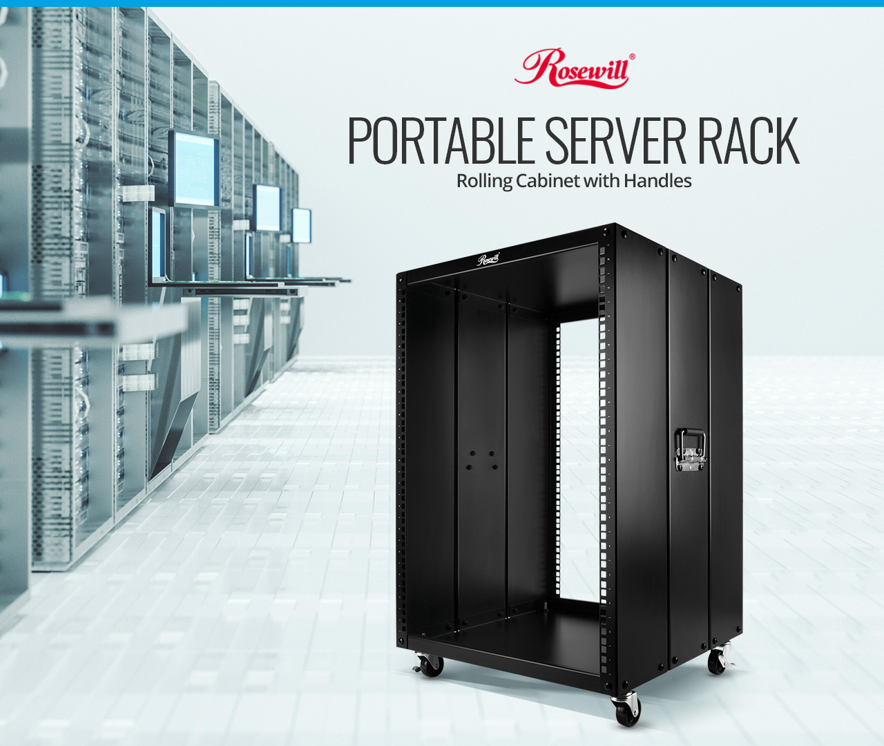 Rosewill 15U Portable Open Server Rack Rolling Cabinet with Handles for ...