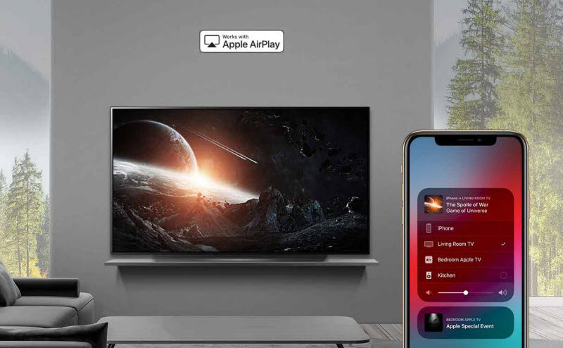 LG B9 Smart OLED TV connects to iPhone via AirPlay 2