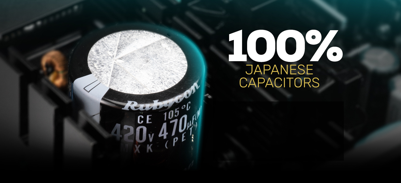 Gros plan sur les condensateurs 100% japonais