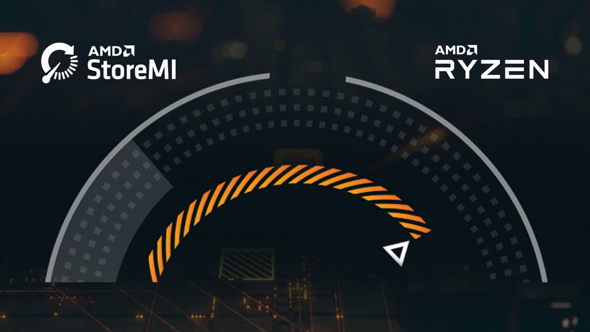    An illustration of a tachometer. Above it are logo of AMD Store MI and texts reading as AMD Ryzen 