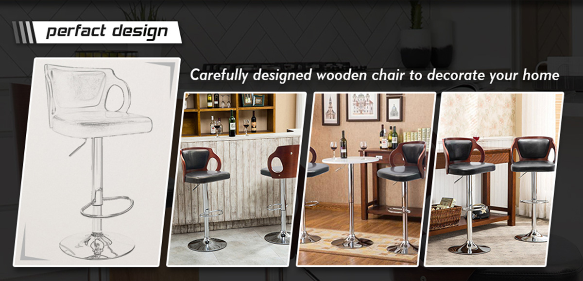 Homall Bar Stools Walnut Bentwood Adjustable Height Leather Modern Barstools with Back Vinyl