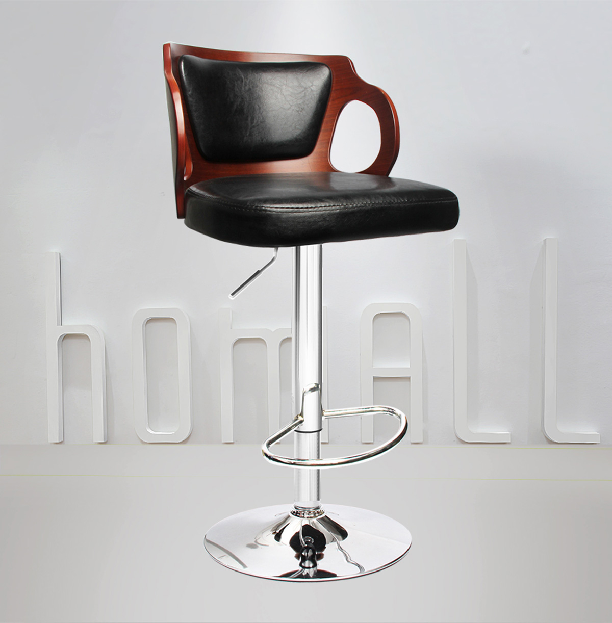 Homall Bar Stools Walnut Bentwood Adjustable Height Leather Modern Barstools with Back Vinyl