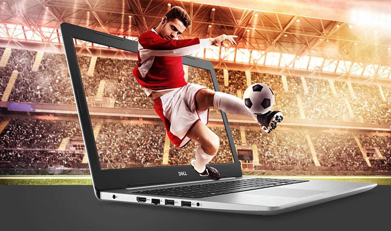 Dell Inspiron 15 5000 showing a soccer player kicking a ball