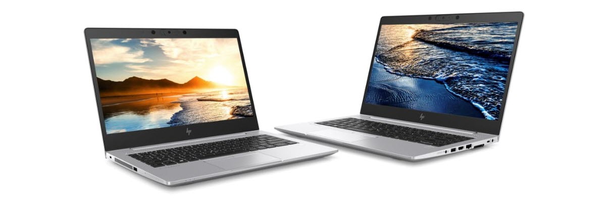 HP EliteBook 700 Series Laptops Open and Angled Toward Each Other