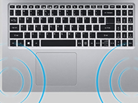 Acer Aspire 5 Bottom Half with Blue Circles Indicating Speaker Sound
