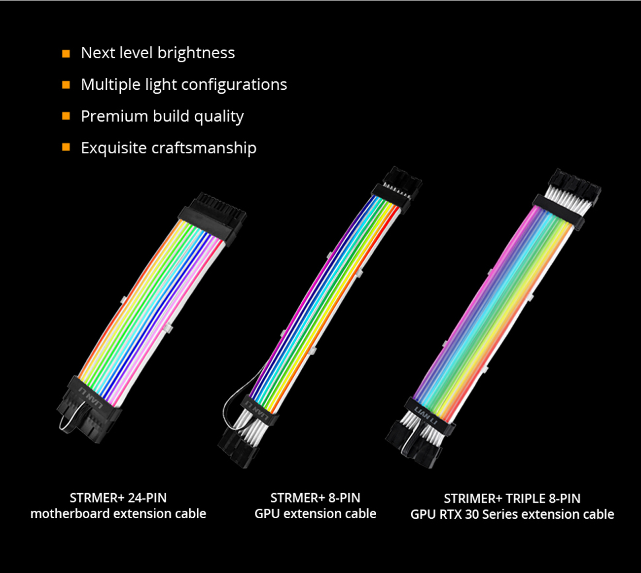 LIAN LI Strimer Plus V2 Addressable RGB Extension Cables,Available For  Motherboard 24pin,GPU Dual 8pin,and GPU Triple 8pin