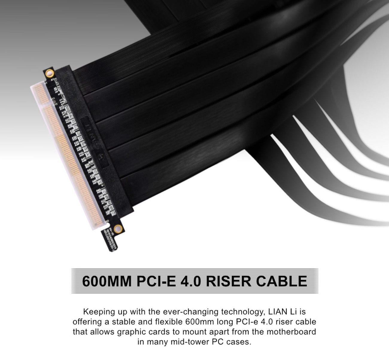 LIAN LI Premium PCI-E 16X 4.0 White Extender Riser Cable 600 mm 