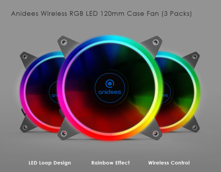 Anidees Wireless RGB LED 120mm Case Fan