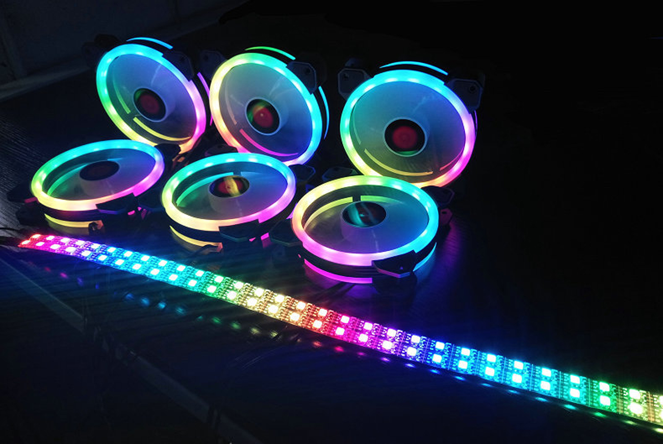 Kit RGB LED PWM Case Fans 120mm with Remote Controller Fan Hub and