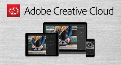 Adobe Creative Cloud with a smartphone, a tablet and a laptop