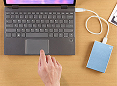 blue Backup Plus Portable connects to a laptop