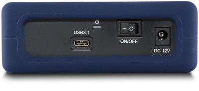 Rear of the Novus, with a USB 3.1 Type-C port, an On/Off switch, and a DC 12V jack