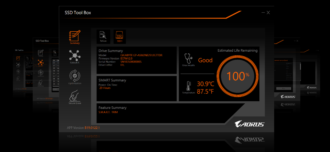 SSD Tool Box Software Windows on Display