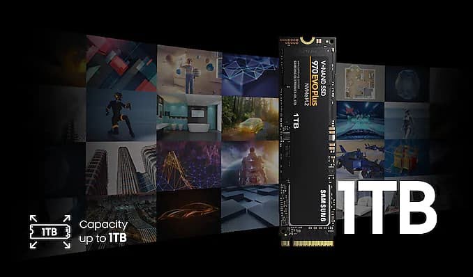 A 1TB banner showing the SSD and displays of different forms of entertainment behind it