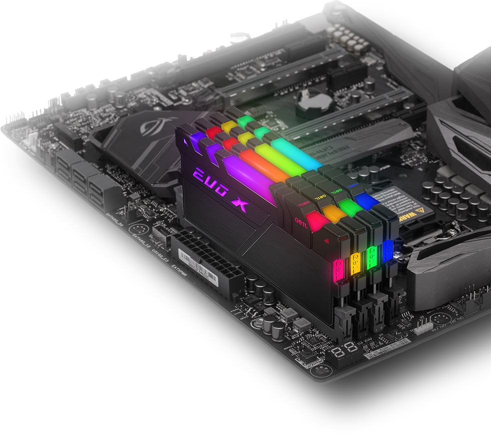 Four Installed EVO X Geil Memory Stick on a Motherboard