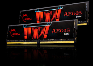 Two G.SKILL AEGIS DDR4 Memory Modules Angled to the Left