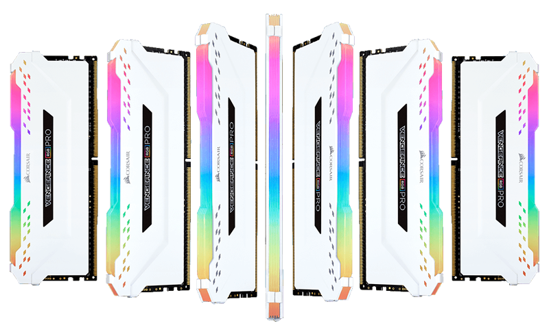 A wave of white Corsair Vengeance RGB Memory Stick Waving from Left to Right