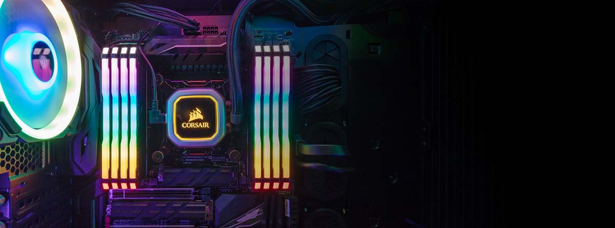 RGB-lit Corsair Components inside a computer case