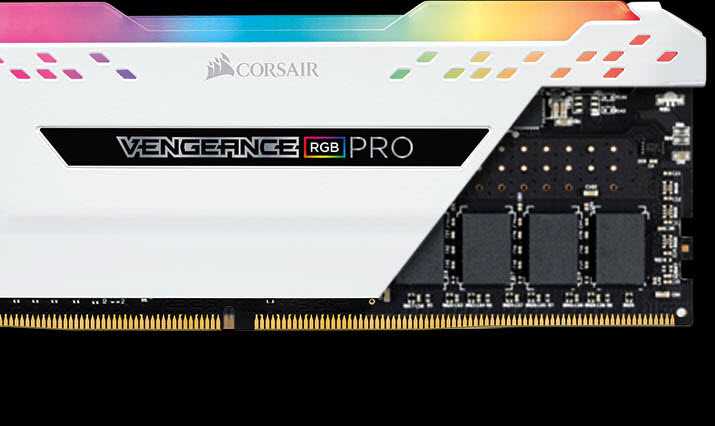 a white Vengeance RGB Pro Series and its internal chips
