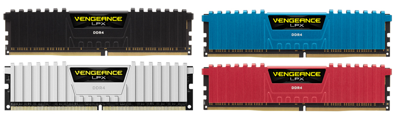  Four RAMs in Black, Blue, White and Red heat spreader, respectively