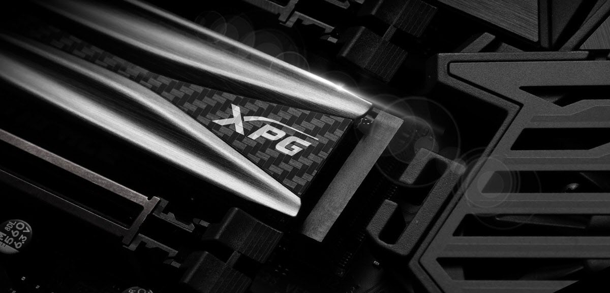 a close look of XPG GAMMIX S50 installed on the motherboard