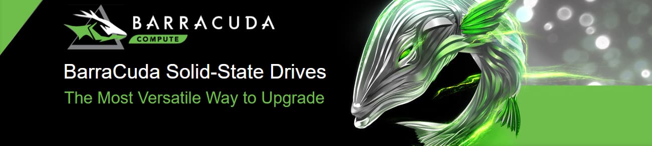 main banner for Seagate BarraCuda solid-state drive showing a silver horse