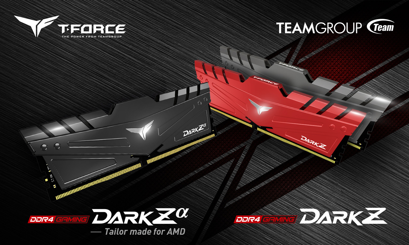 Team T-FORCE Red and Black DARK Z/Za Desktop Memory Model side view and Team Group logo