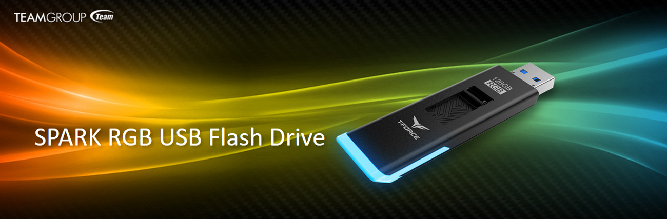 SPARK RGB USB3.2 FLASH DRIVE side view and Team Group logo