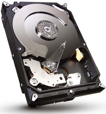  Internal view of an HDD, showing the platter, motor, recording head, recording arm, and more  