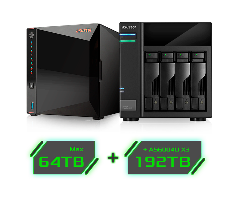 a max 64TB and +AS6004U X3 192TB icon under the 2 nars storages