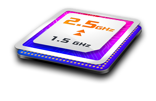 up to 2.5Ghz Quad Core CPU