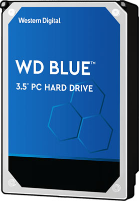   Vista frontal de WD Blue HDD en posición de pie 