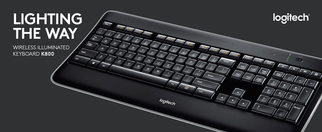 Logitech K800 2.4GHz Wireless Slim Illuminated Keyboard - Black ...