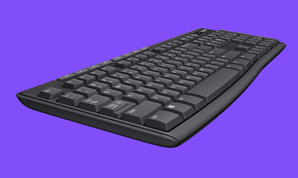 Logitech MK270 keyboard in a purple background