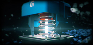 Graphic Showing a Blue Romer-G Mechanical Switch in Action