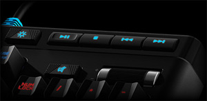 Closeup of the Logitech G910 Orion Spark RGB Keyboard's Media Control Keys