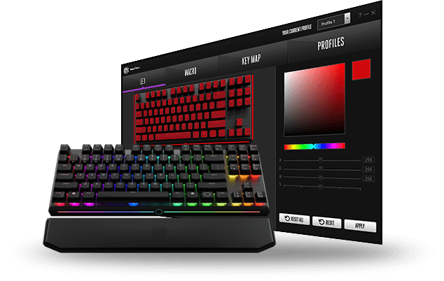 The MK730 next to an open window with the compatible RGB lighting-control software