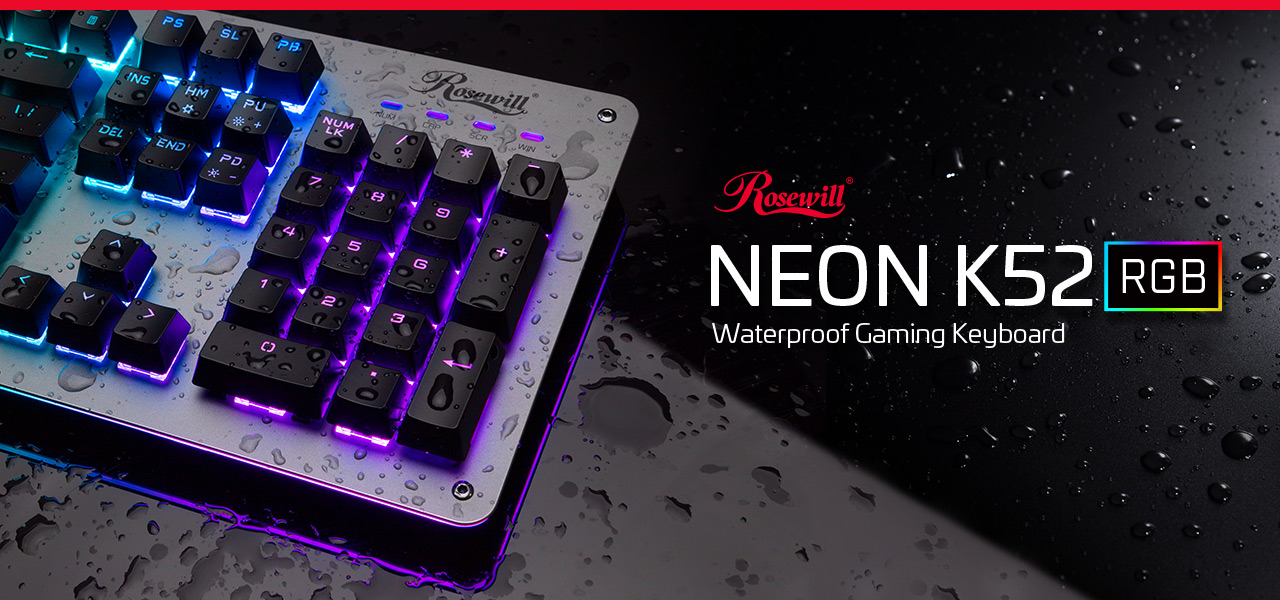 shortscreen of rosewill NEON K52 RGB Keyboard with much water on it