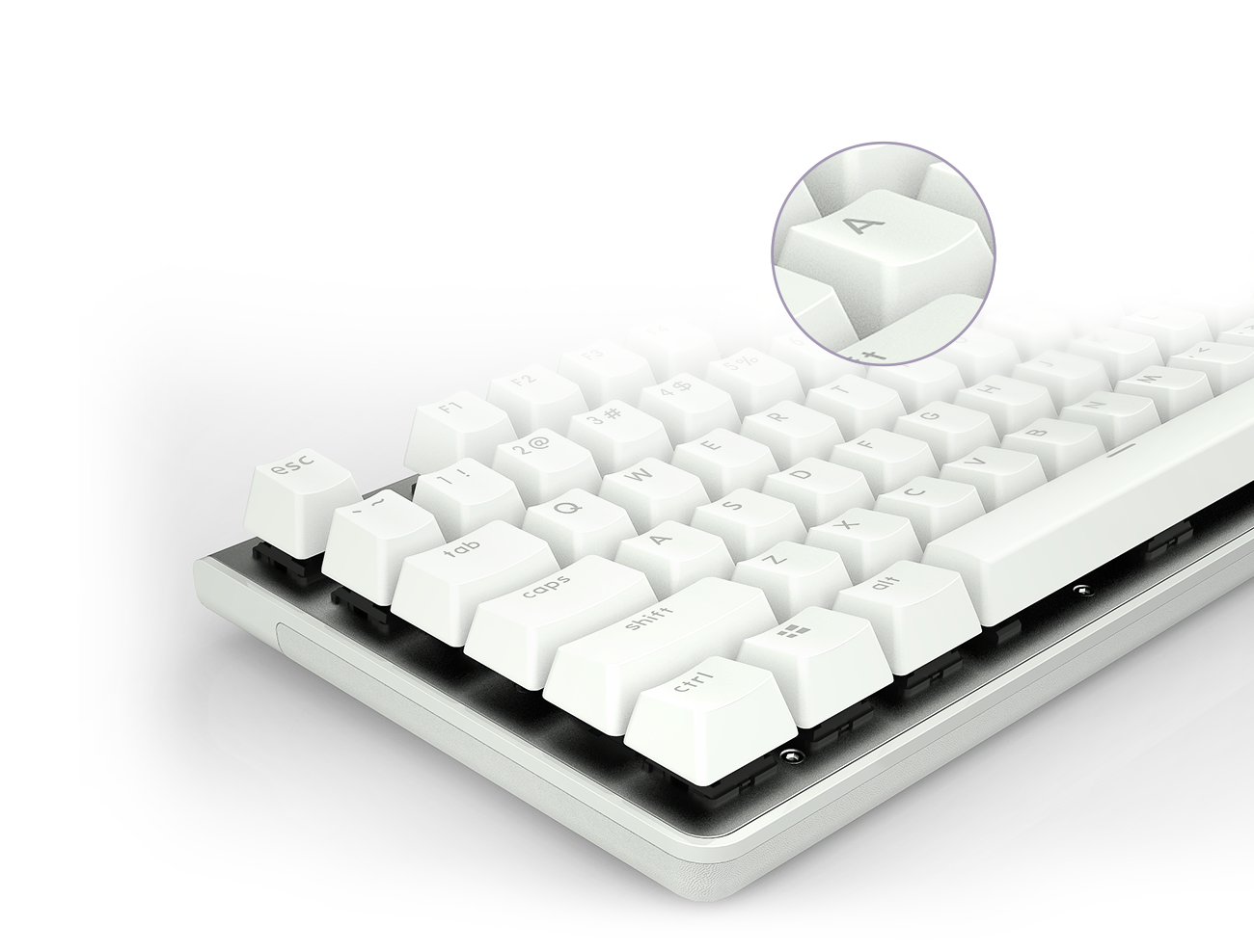 the detail of the white keyboard