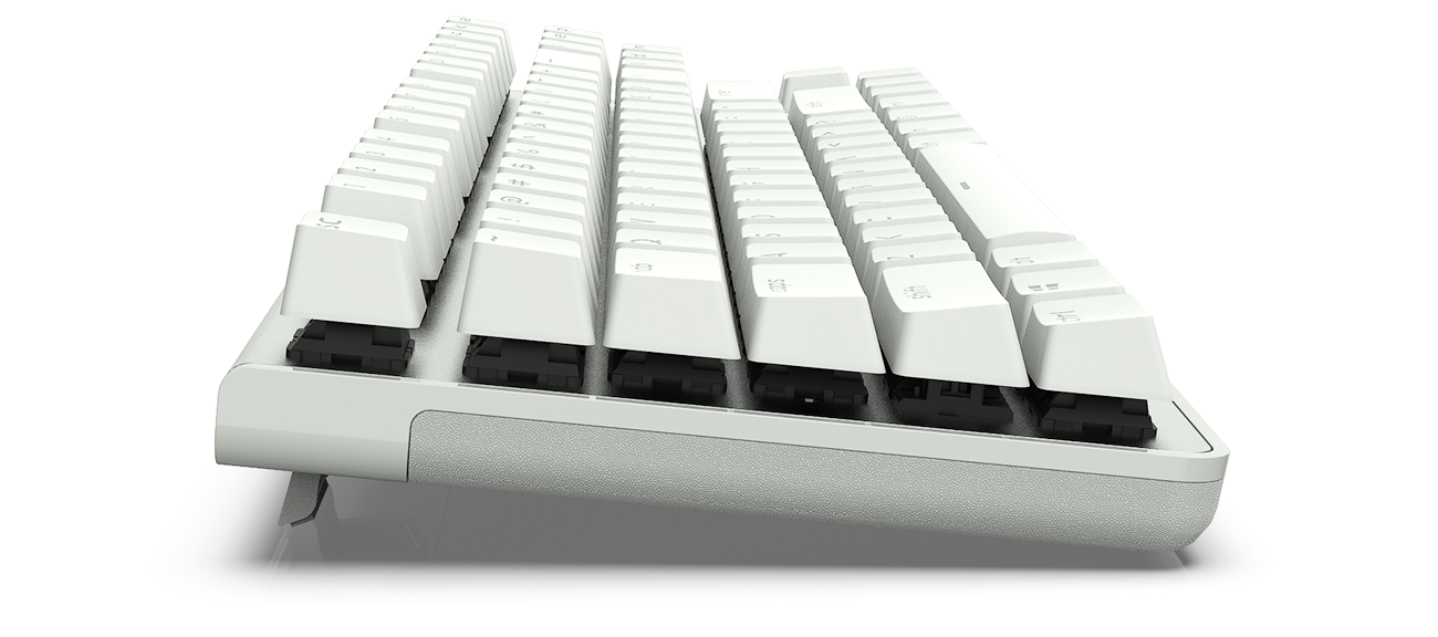 the side of the white keyboard