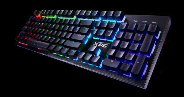 An illuminating keyboard tilted to the left