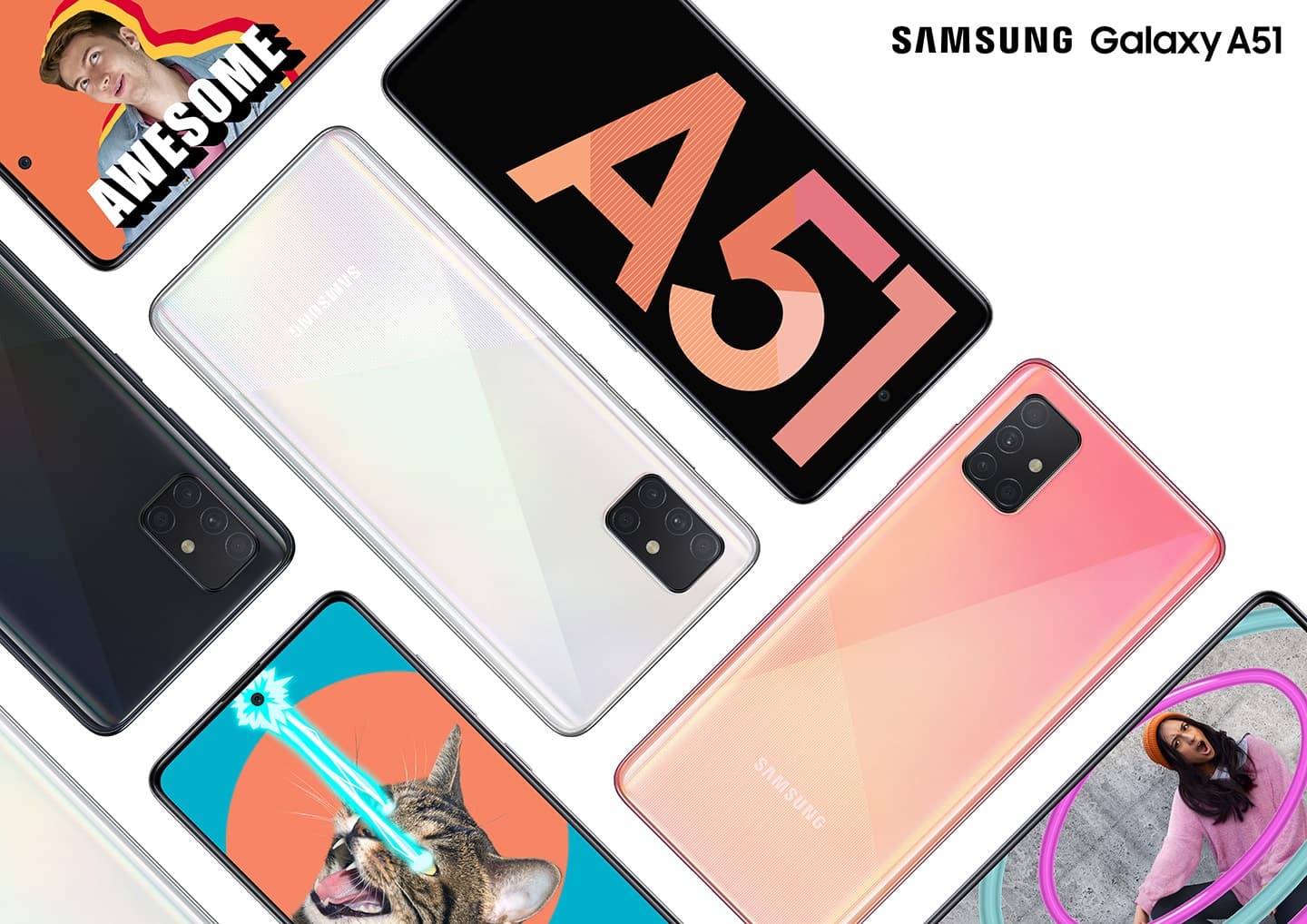 Samsung Galaxy A51 in four different color finishes