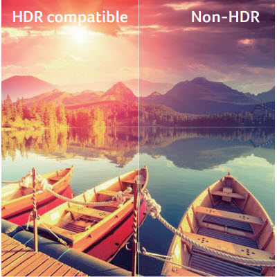 HDR Compatible Versus Non-HDR Image of Boats by a Dock on a Lake