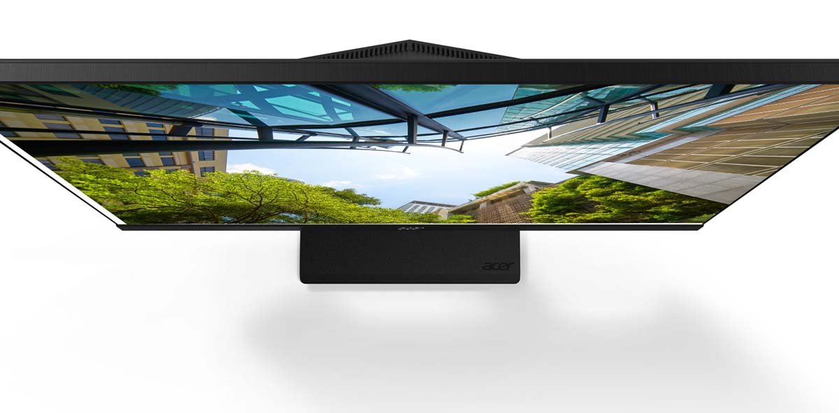 Angled Overhead shot of the Acer V277U Monitor showing trees and buildings being viewed from the ground up