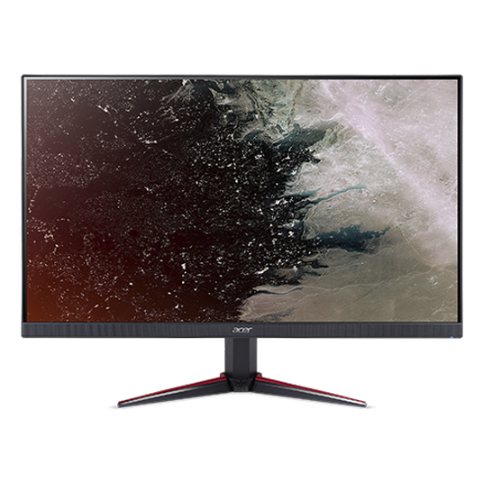 a monitor with a red abstract as screen