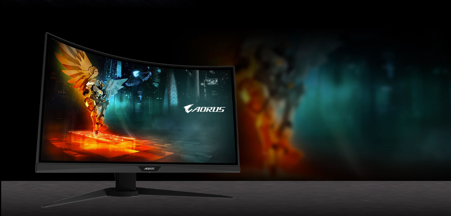 GIGABYTE AORUS CV27Q 27 Monitor Angled to the Right with 90% DCI-P3 to show more powerful and sharper 