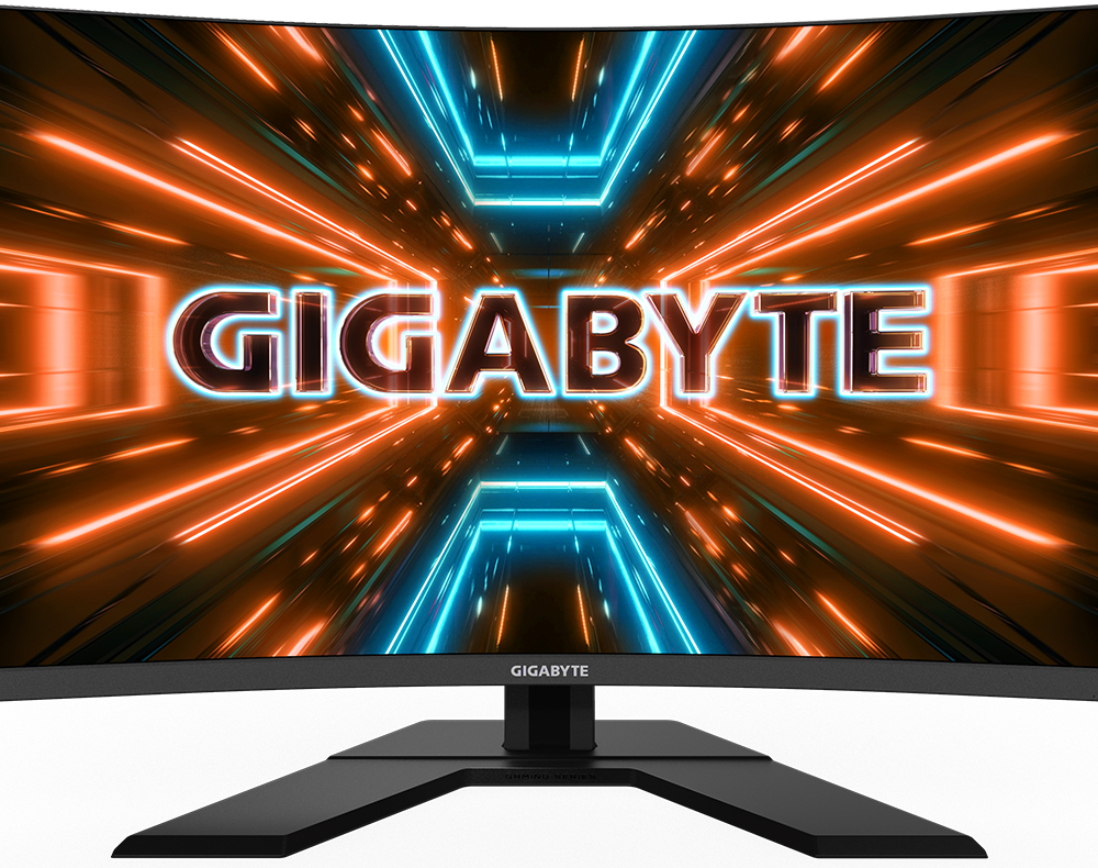 Hero Image: big Gigabyte logo on the center of gaming display.