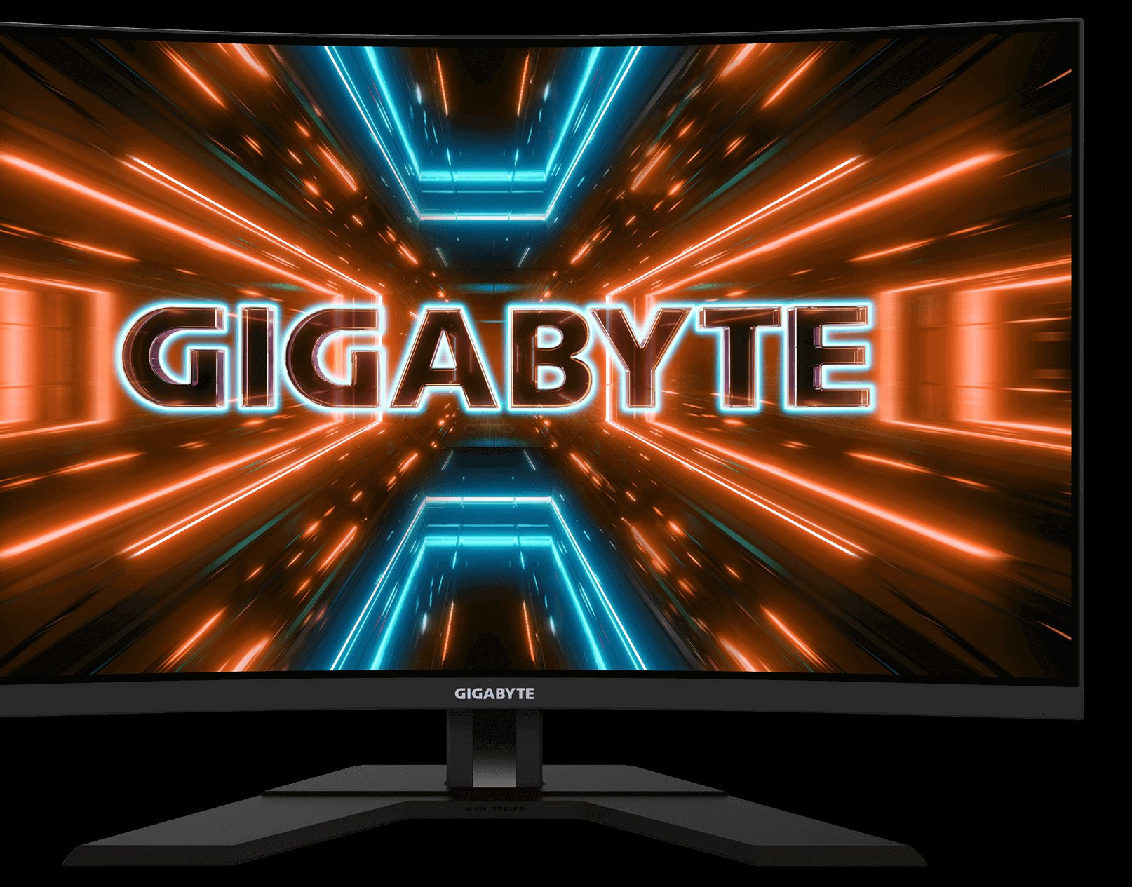 Hero Image: big Gigabyte logo on the center of gaming display. 