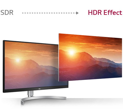 LG Monitor Showing the Difference Between SDR and the Higher Quality HDR Effect wtih a Sun Setting on a Mountain Range