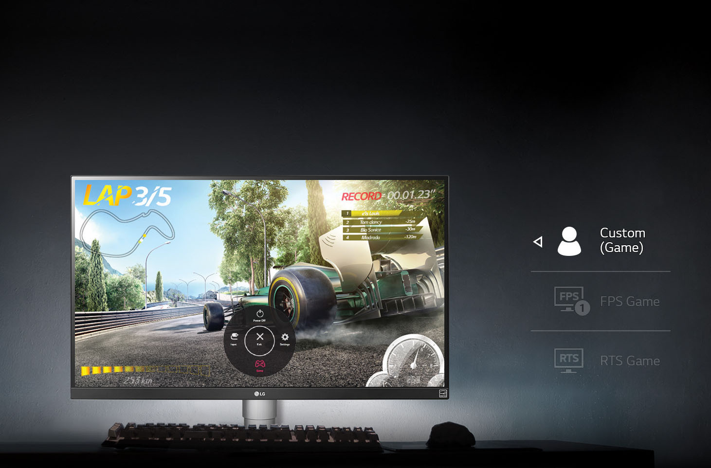 LG Monitor Showing a Racing Game on Screen